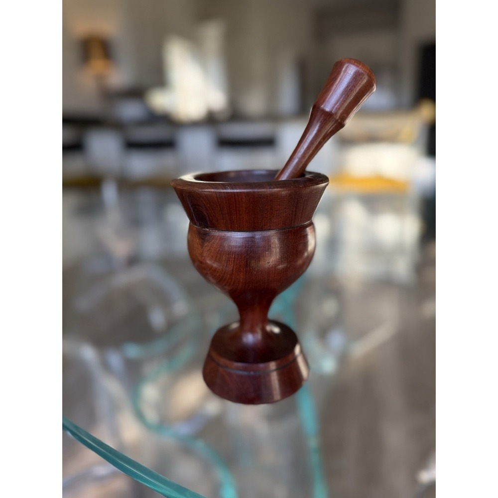 Vintage Wooden Mortar & Pestle | Hand‎ Turned Wood Spice Grinder Apothecary Tool